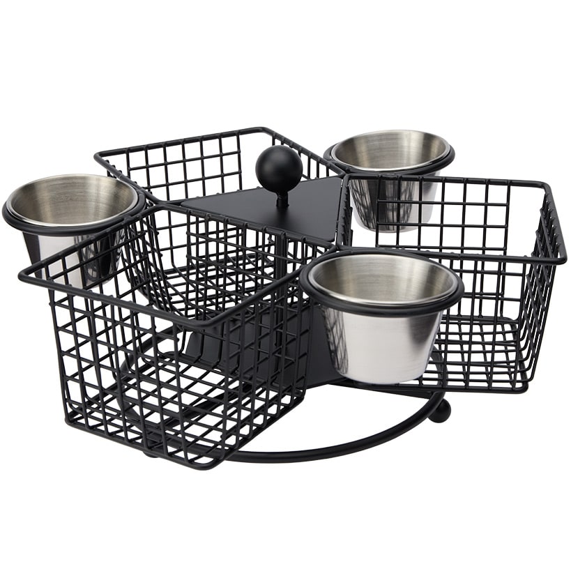 French Fry Basket with Dipping Cup - 3-Compartments - Rotates
