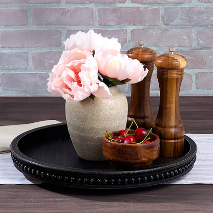 Beaded Wood Round Serving Trays