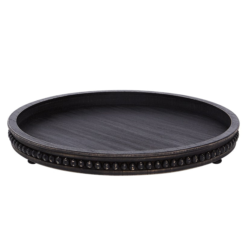 Beaded Wood Round Serving Trays