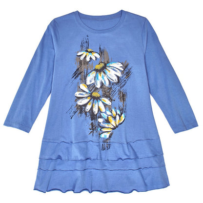 Screen-Printed Ruffle Trim Fuchsia Tunic