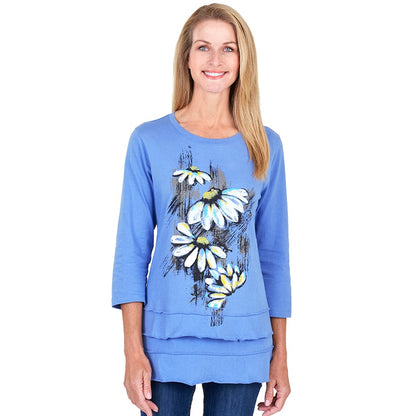 Screen-Printed Ruffle Trim Fuchsia Tunic