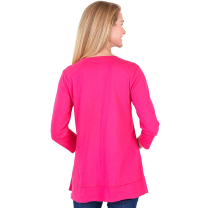 Screen-Printed Ruffle Trim Fuchsia Tunic