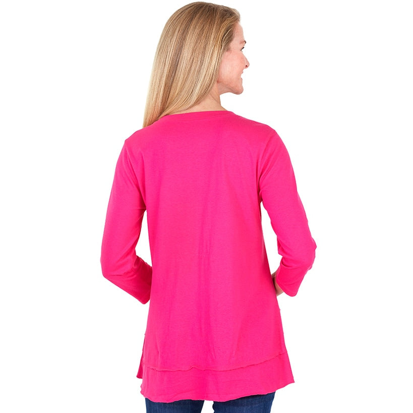 Screen-Printed Ruffle Trim Fuchsia Tunic