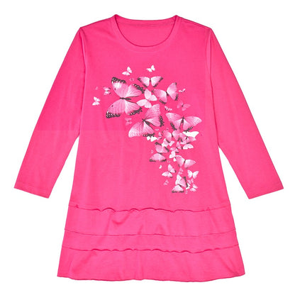 Screen-Printed Ruffle Trim Fuchsia Tunic