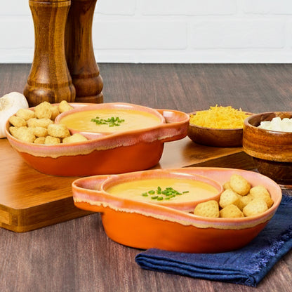 Stoneware Dual Compartment Soup & Side Bowl Set