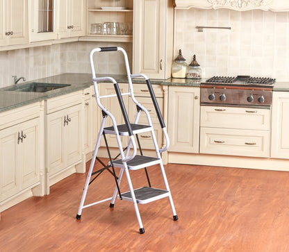 3 or 4 Step Folding Ladder with Handrails or Ladder Tool Caddy