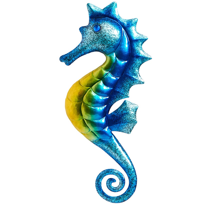 Vibrant Blue Seahorse Metal Sculpture