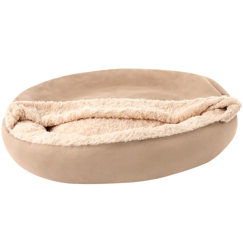 Self-Warming Pet Cave - Cozy Hideway with Round Design, Attached Blanket#select-color_brown
