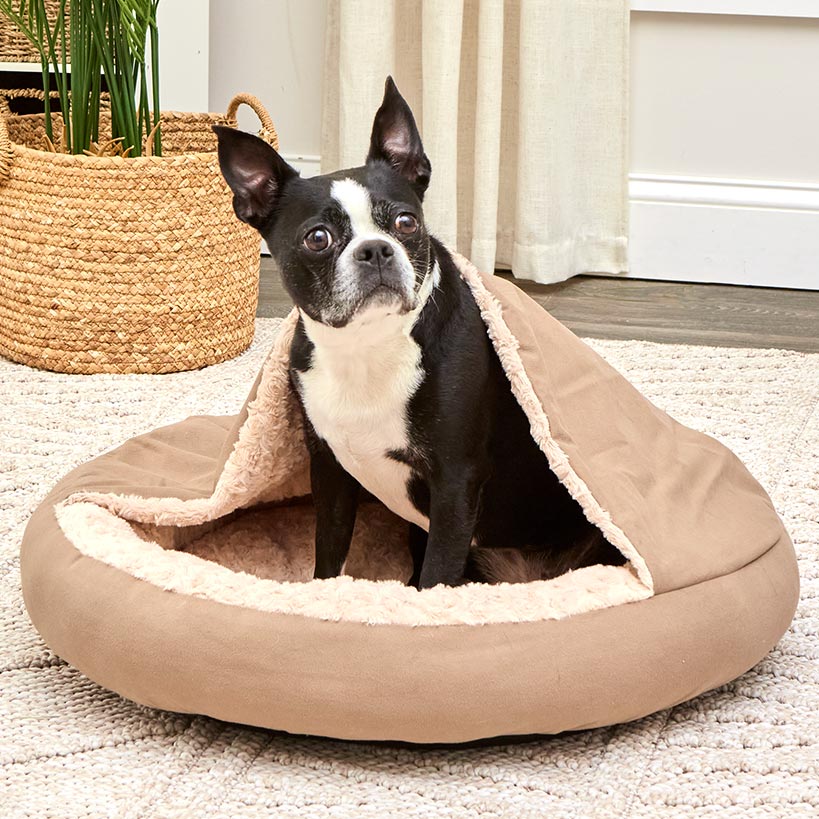 Self-Warming Pet Cave - Cozy Hideway with Round Design, Attached Blanket#select-color_brown