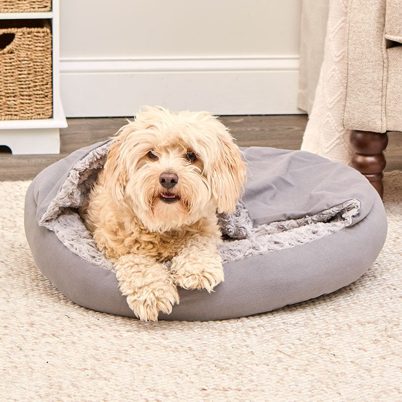 Self-Warming Pet Cave - Cozy Hideway with Round Design, Attached Blanket#select-color_gray