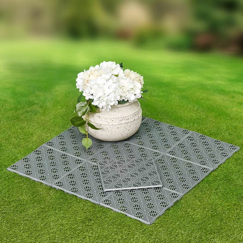 Interlocking Walkway Patio Tiles In Green, Grey or Terra Cotta - Set of 10#select-color_grey