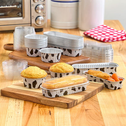 Disposable Cow Printed Oblong Mini Baking Tins - 25 Pack