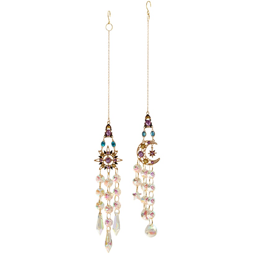 Set of 2 Glass Hanging Suncatchers - Decorative Art Glass Window Decor