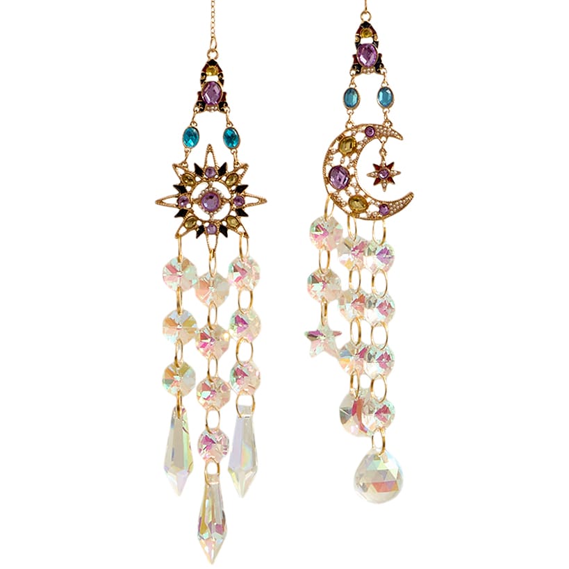 Set of 2 Glass Hanging Suncatchers - Decorative Art Glass Window Decor
