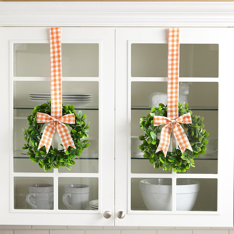 Set of 2 Cabinet Wreaths#select-wreath_orange-&-white-plaid