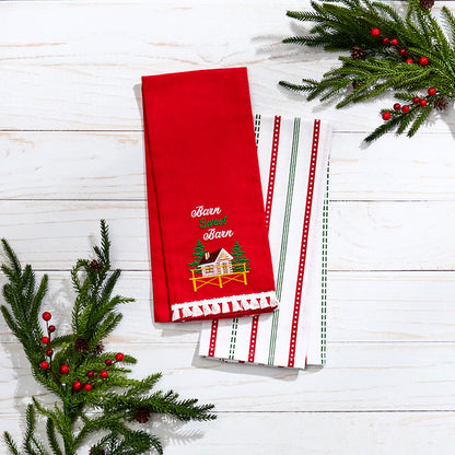 Set of 2 Christmas at the Barn Embroidered Kitchen Towels
