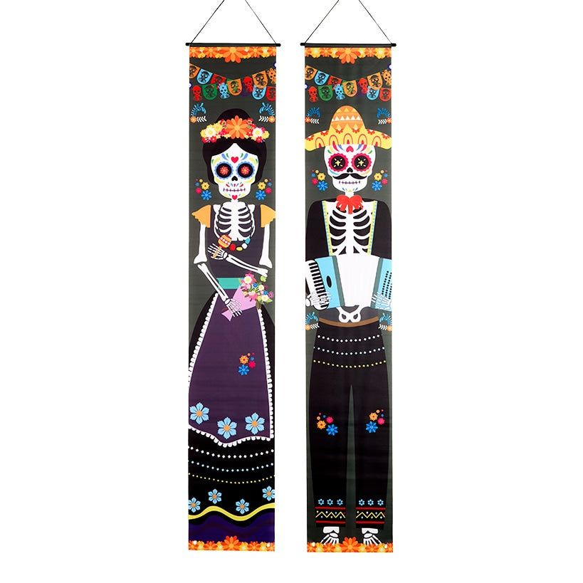 Set of 2 Day of the Dead Door Porch Banners