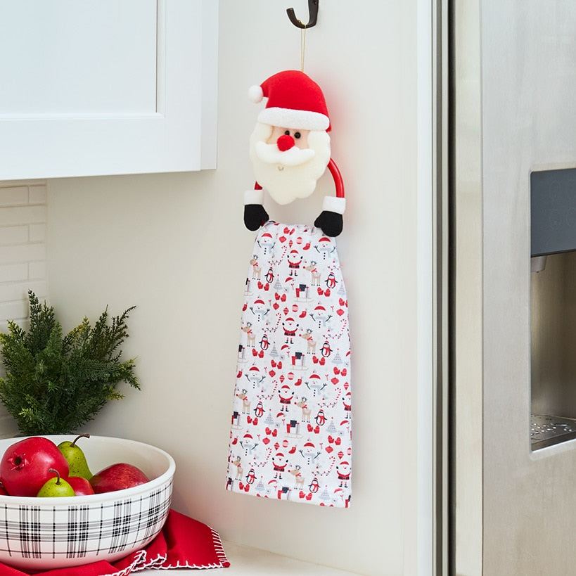 Holiday Kitchen Towel Set of 2 with Decorative Ring for Hanging