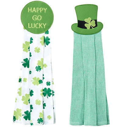 St Patrick's Day Kitchen Tie Towels Happy Go Lucky Set of 2