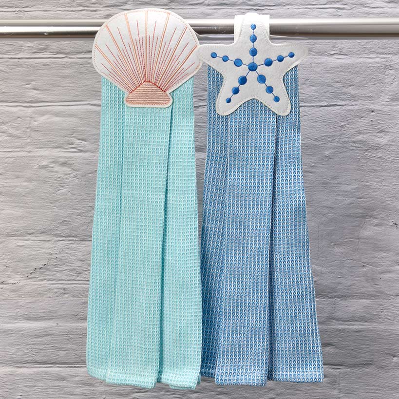 Coastal Themed Kitchen Embroidered Tie Towels, Set of 2#select-item_seashell