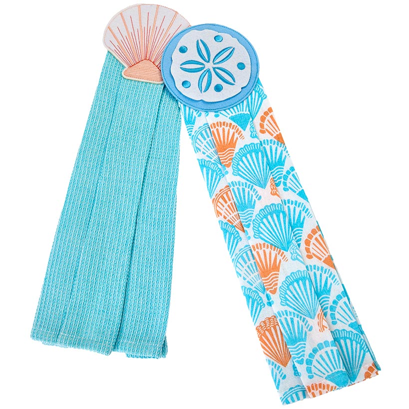 Coastal Themed Kitchen Embroidered Tie Towels, Set of 2