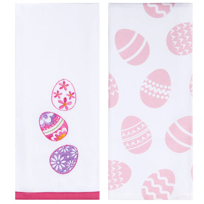 Set of 2 Easter Egg Embroidered Kitchen Towels