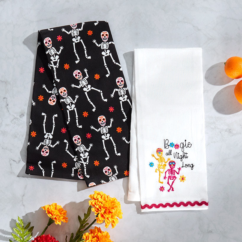 Halloween Skeletons Embroidered Kitchen Towels, Set of 2#select-towels_boogie-all-night