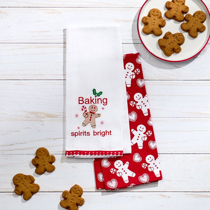 Set of 2 Holiday Motif Embroidered Kitchen Towels