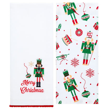 Set of 2 Holiday Motif Embroidered Kitchen Towels