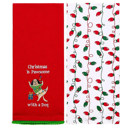 Set of 2 Puppy-Themed Embroidered Kitchen Towels