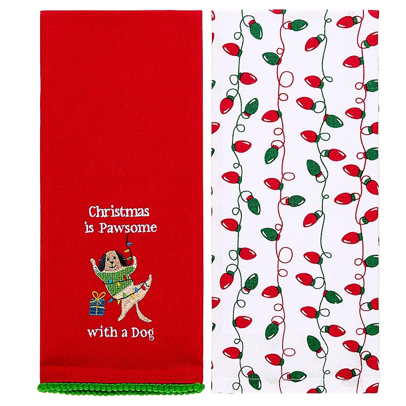 Set of 2 Puppy-Themed Embroidered Kitchen Towels