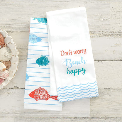 Set of 2 Coastal Inspired Embroidered Kitchen Towels