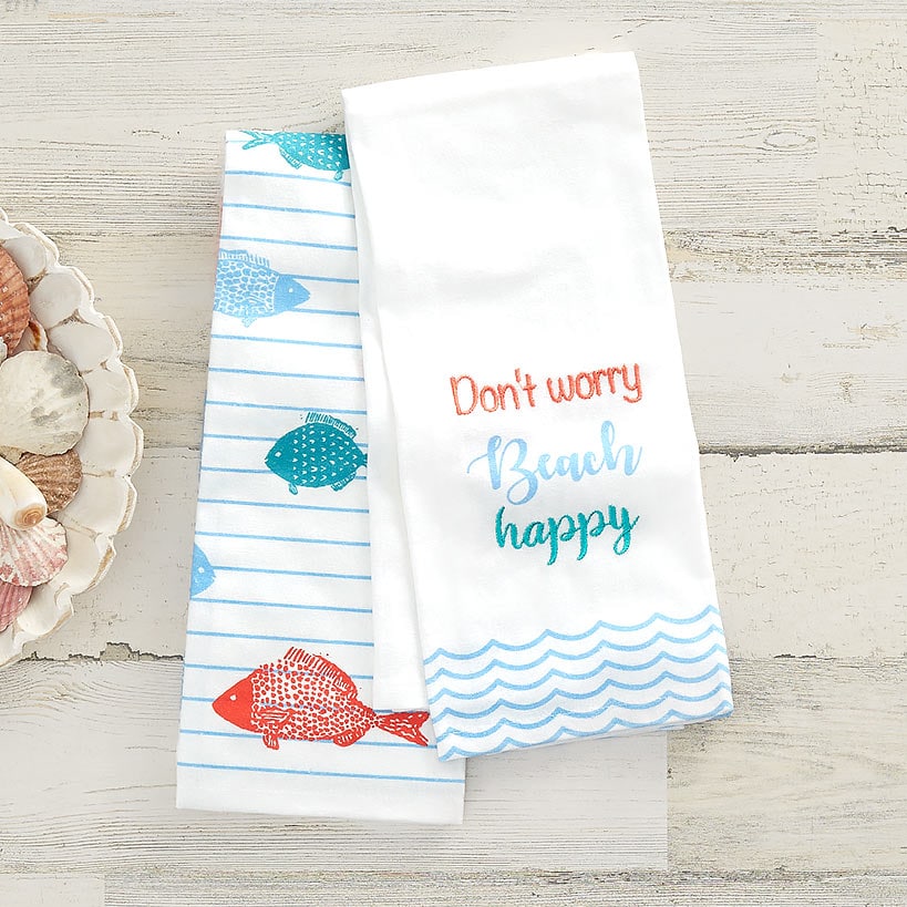 Set of 2 Coastal Inspired Embroidered Kitchen Towels