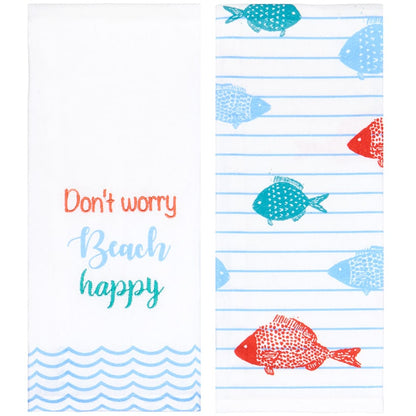 Set of 2 Coastal Inspired Embroidered Kitchen Towels