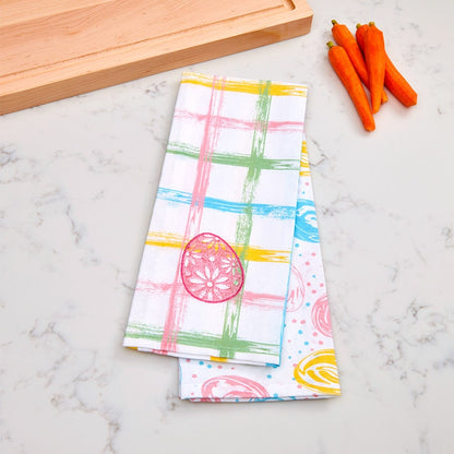 Set of 2 Easter Egg Embroidered Kitchen Towels