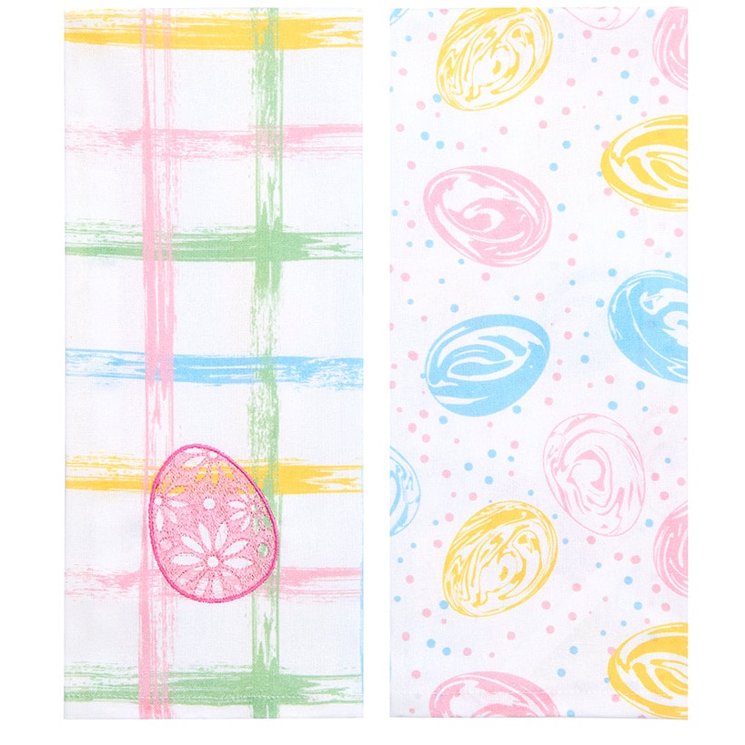 Set of 2 Easter Egg Embroidered Kitchen Towels