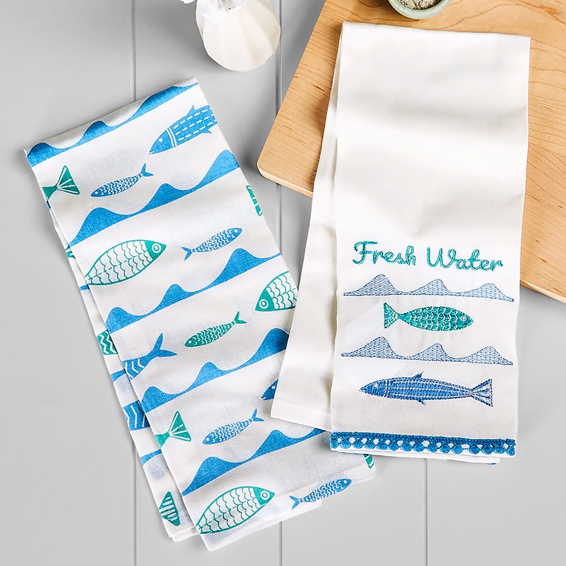 Gone to the Lake Embroidered Kitchen Towels, Set of 2#select-towel_fresh-water