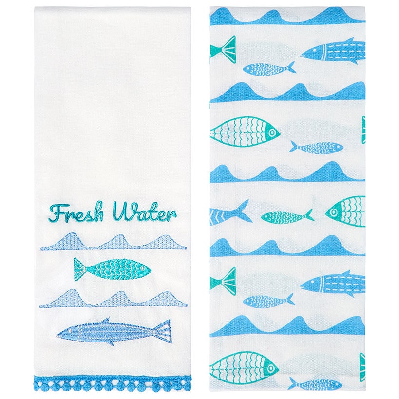 Gone to the Lake Embroidered Kitchen Towels, Set of 2