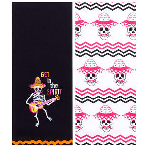 Halloween Skeletons Embroidered Kitchen Towels, Set of 2