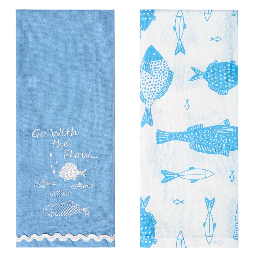Gone to the Lake Embroidered Kitchen Towels, Set of 2