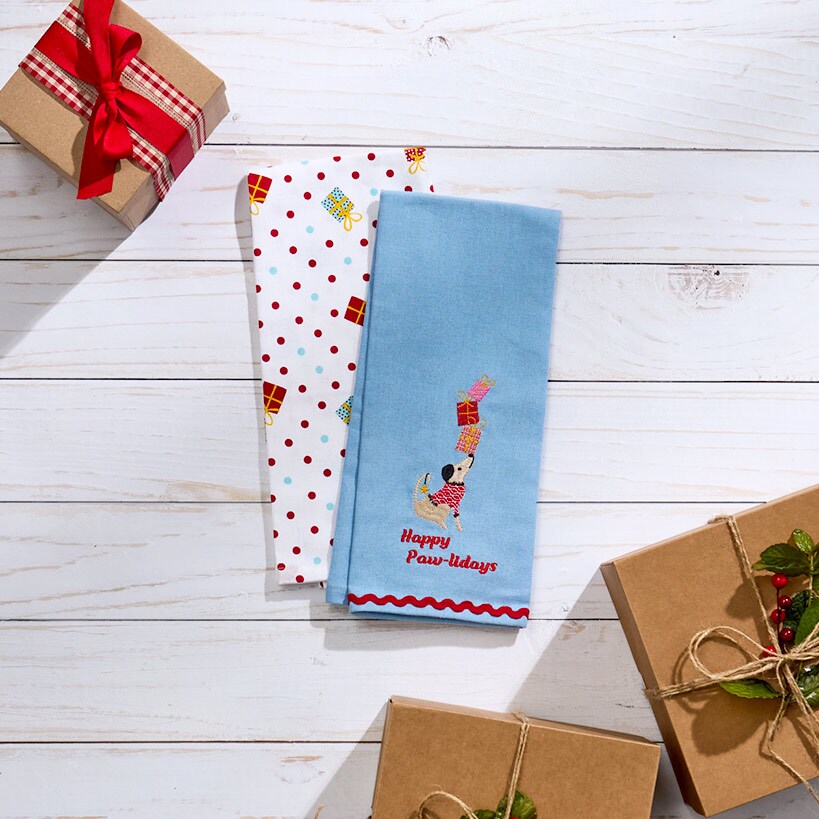 Set of 2 Puppy-Themed Embroidered Kitchen Towels