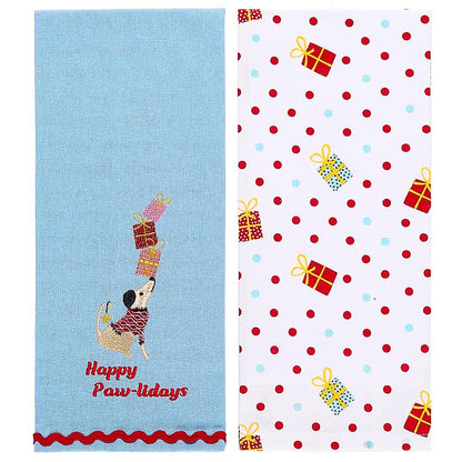 Set of 2 Puppy-Themed Embroidered Kitchen Towels