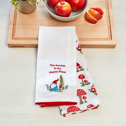 Set of 2 Spring Mushroom Embroidered Kitchen Towels