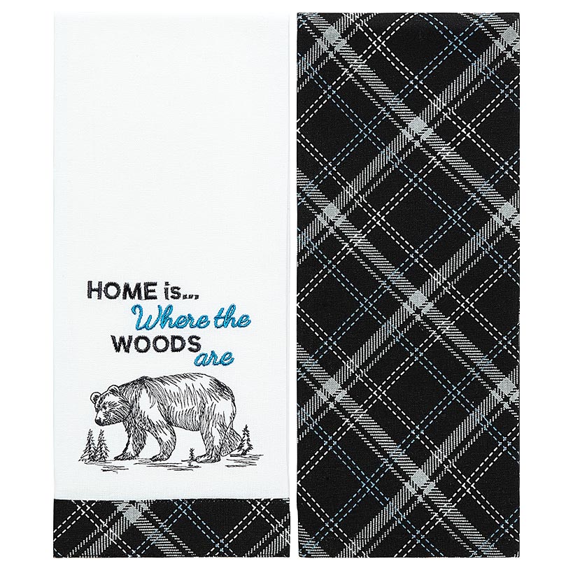 Embroidered Kitchen Towels Lodge Themed Set of 2