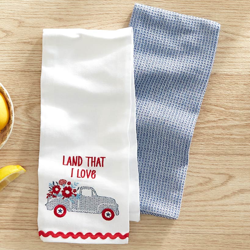 4th of July Themed Embroidered Kitchen Towels, Set of 2