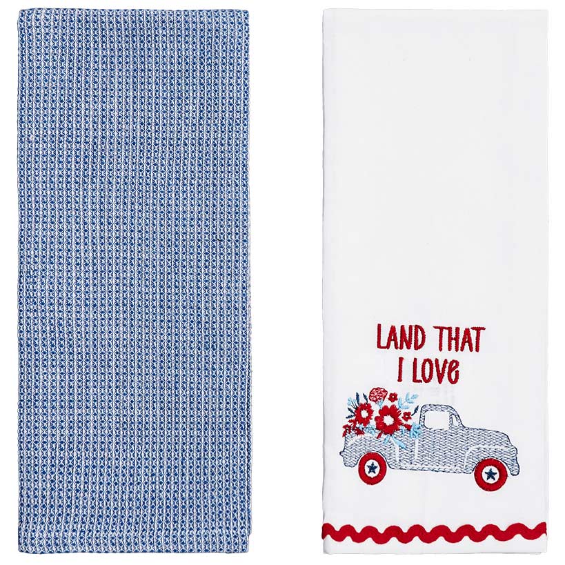 4th of July Themed Embroidered Kitchen Towels, Set of 2