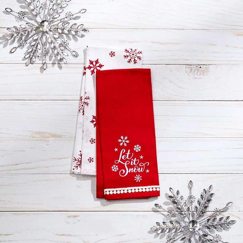 Set of 2 Holiday Motif Embroidered Kitchen Towels