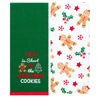 Set of 2 Holiday Motif Embroidered Kitchen Towels