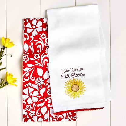 Summer Floral Embroidered Kitchen Towels, Set of 2
