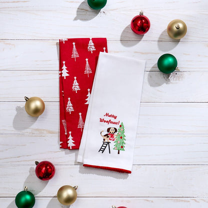 Set of 2 Puppy-Themed Embroidered Kitchen Towels